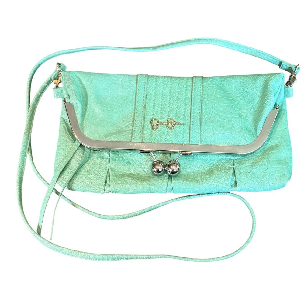 Jessica Simpson Cross Body Clutch Purse Mint green Teal/Blue Removable Strap